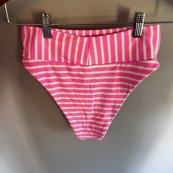 Aerie high waisted bikini bottoms High Cut Pink White Stripes Size Small - Picture 4 of 6